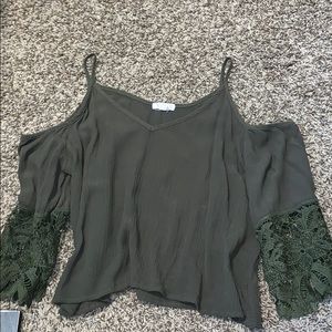 olive shoulderless shirt